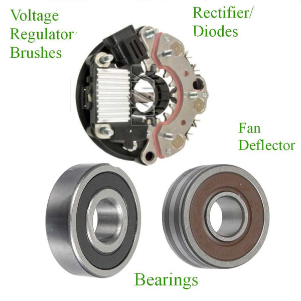 Alternator Rebuild Kit Parts - Brushes, Rectifier, Bearings, Voltage Regulator